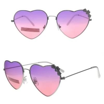 Heart Shape Metal Kids Sunglasses with Flowers