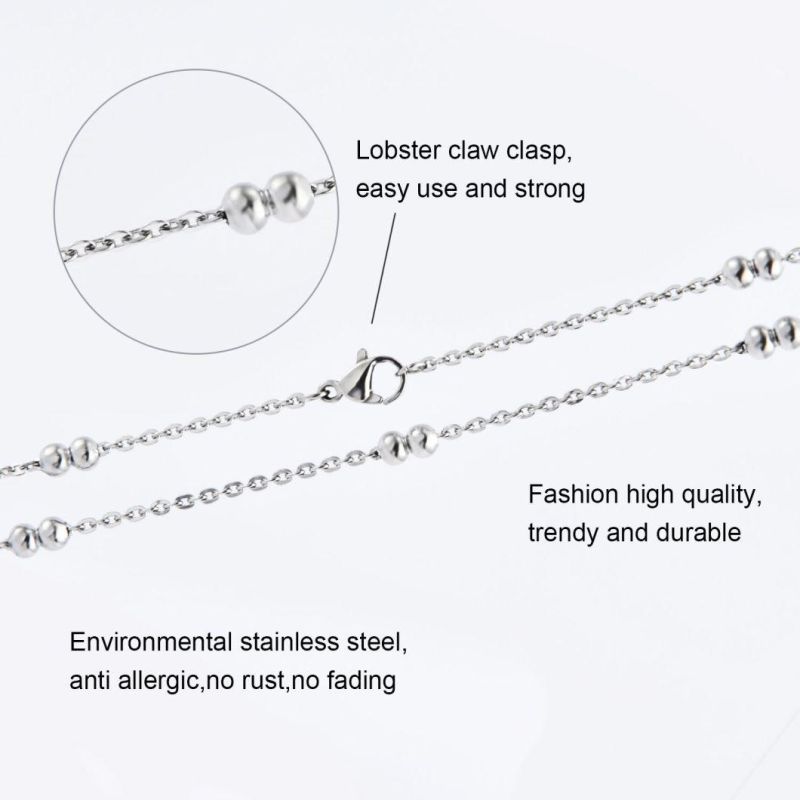 Fashion Accessories Stainless Steel Necklace Double Beads Cross Link Chain jewelry for Lady