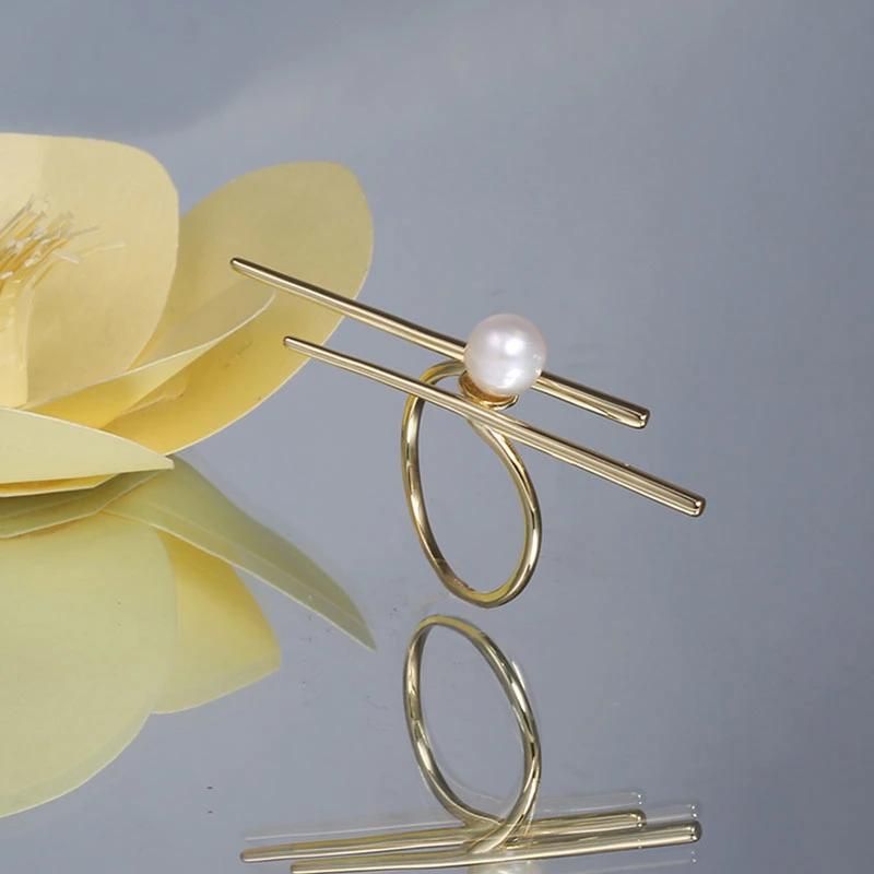 925 Silver Gold Plated Chopsticks Shape Fashion Accessories Fashion Jewelry Fine Jewellery Pearl Ball Hot Sale Ring