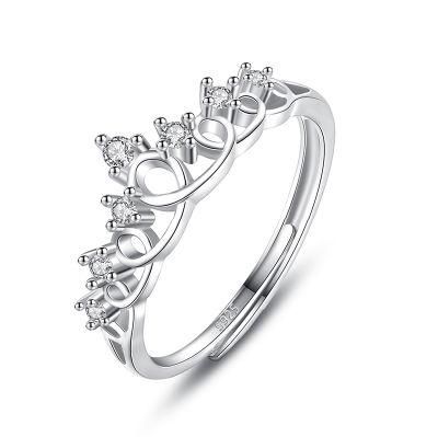 925 Sterling Silver CZ Crown Adjustable Ring Women Temperament Wedding Fashion Jewelry
