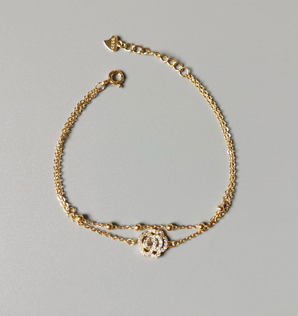 Fashion Accessories Trendy 2022 Fashion Jewelry 925 Silver Rose Flower Double Chain Beauty Charm Factory Wholesale Bracelet