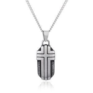 Stainless Steel Cross Medallion Pendant Necklace