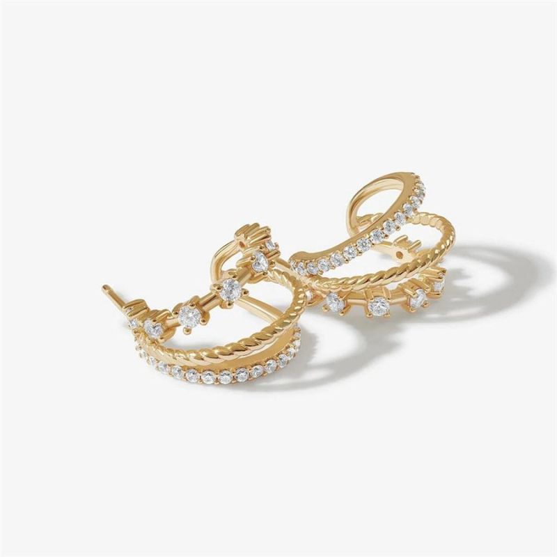Women Fashion Accessories 14K Gold Plated Sterling Silver Pooky Earring with Clear Crystal Cubic Zircon Ear Cuff