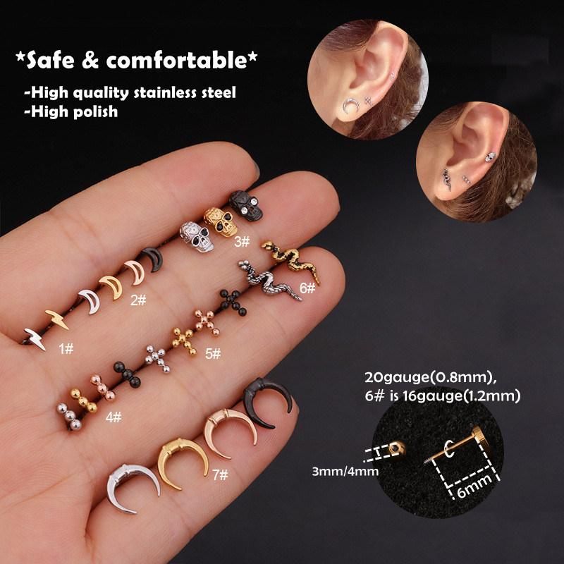 Stainless Steel Moon Earrings Stud Body Piercing Jewelry