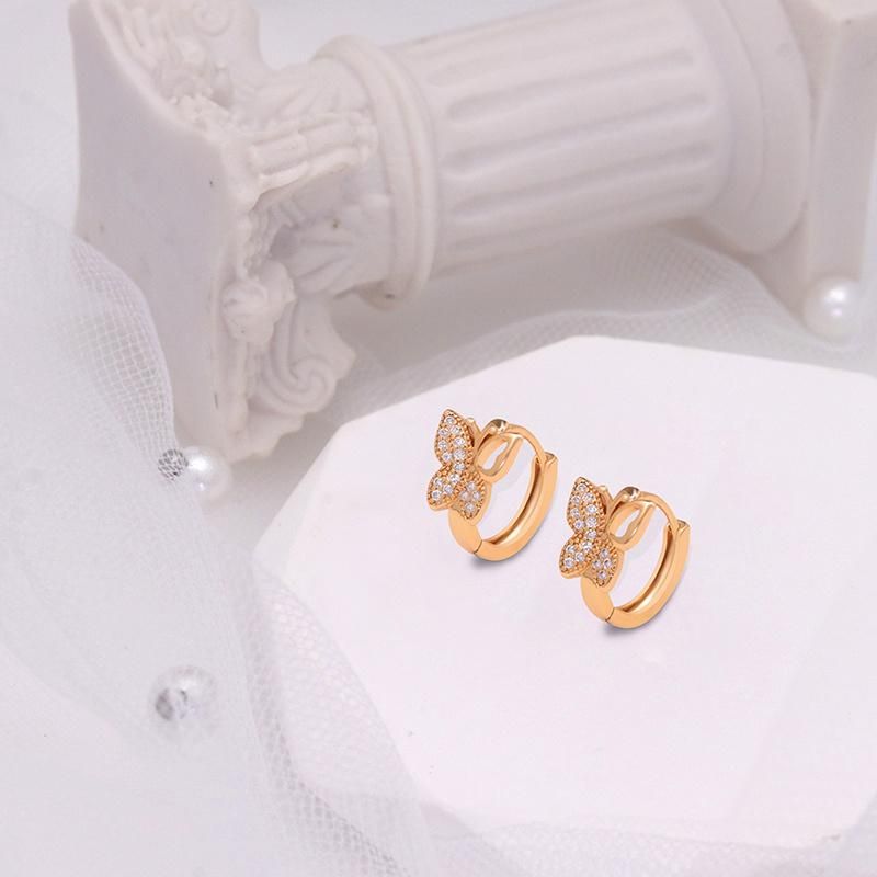 18K Gold Plated Small Hoops Luxury Zirconia Butterfly Earrings