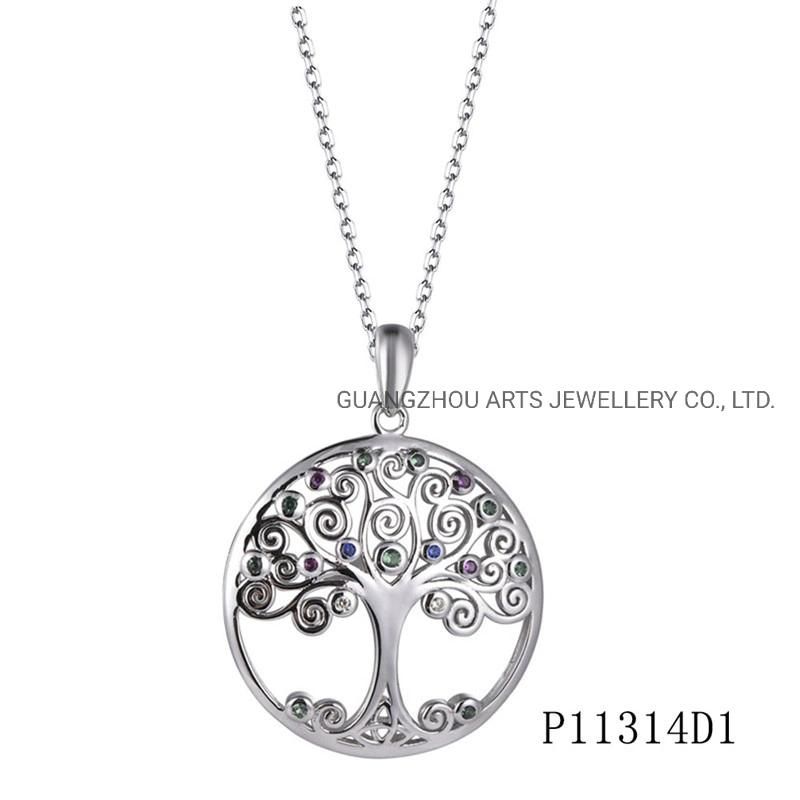 The Life of Tree Color Stone Silver Necklace
