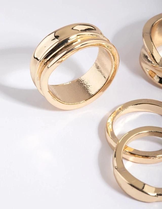 18K Gold Plated Chunky Multiple Rings Diamante Ring Pack