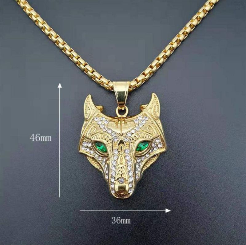 Hot Selling Nordic Viking Jewelry Stainless Steel Gold Plated and Diamond Celtic Wolf Head Pendant Spt2620