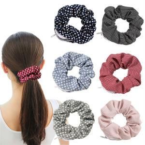 2021 Wholesale New Creative Fashion Circle DOT Stripe Pocket Scrunchie Custom Zipper Hidden Hair Scrunchie