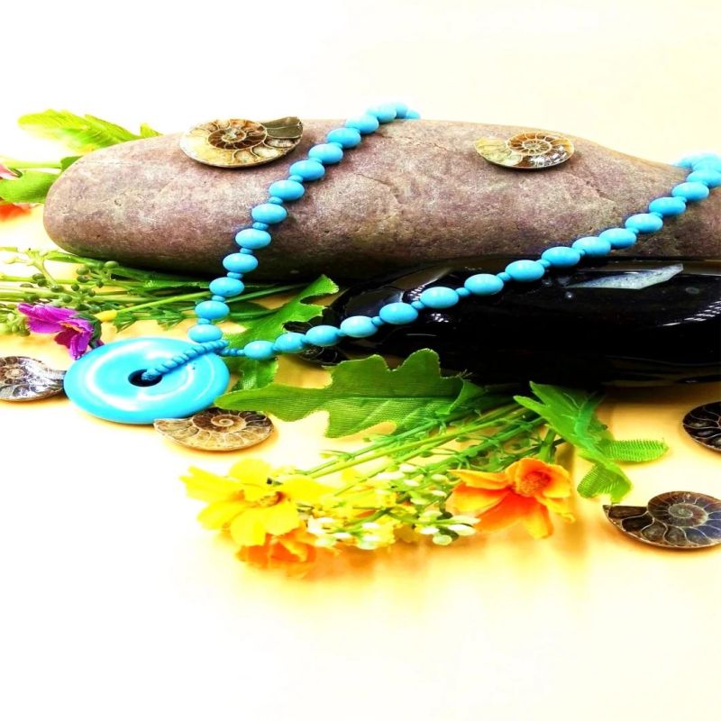 Optimized Processing Turquoise Bead Necklace with Donuts Pendant