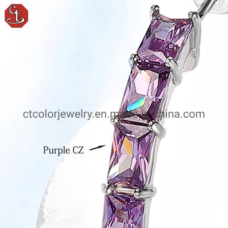 2022 New Fashion sterling silve jewelry purple cubic zircon earrings for girls