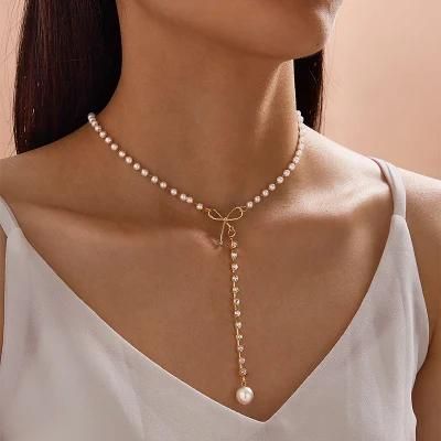 New Arrival Crystal Stone Pearl Necklace Y Shape Elegant Butterfly Choker Necklace for Women