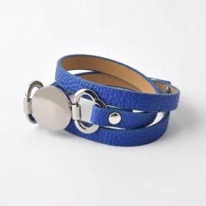 Trendy with Blank Disc 3 Layer Monogram Wrap Leather Bracelet