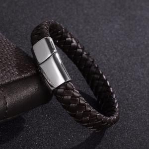 2017 Men Jewelry Punk Black Braided Geunine Leather Bracelet