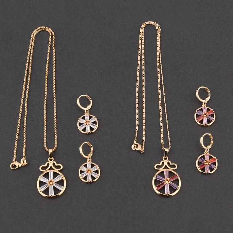 Fashion Accessories Women 18K Gold Plated Silver Alloy Jewelry Chain Sets Pendant Necklace with CZ Crystal
