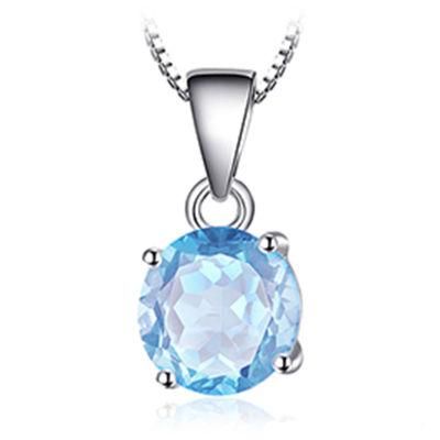 Sky Blue Topaz Gemstone Pendant Necklace 925 Sterling Silver Jewelry for Women Wholesale