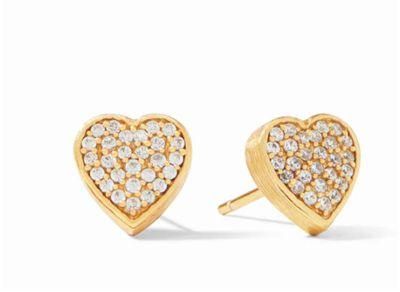 Women Fashion Accessories Pave Stone Heart Studs and Huggie Demi Hoop with Pave Heart Charm Fashion Earring