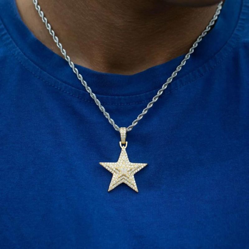 Fashion Jewellery Hip Hop Jewelry Men 925 Sterling Silver Gold Plated Star Pendant Necklace Vvs Moissanite Diamond Pendant