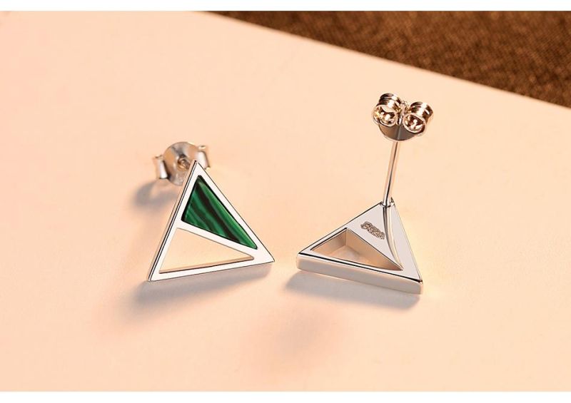 Natural Stone Triangle Pendant 925 Sterling Silver Earrings Stud