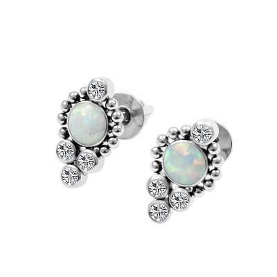 Eternal Metal ASTM F136 Titanium Bezel Set Opal and Zirconia Earring