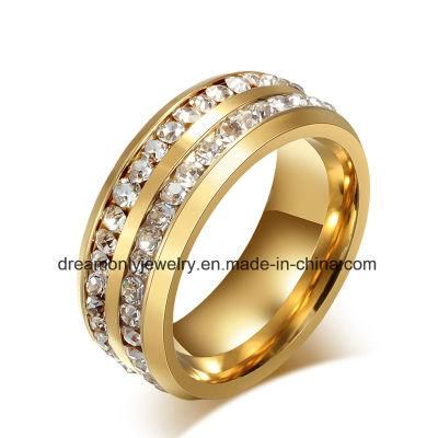 Gold Steel Ring with Circle White Stones