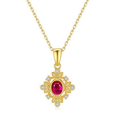 925 Sterling Silver 14K Gold Plated Red Zircon Clavicle Chain Necklace Women Light Luxury Classic Wedding Jewelry