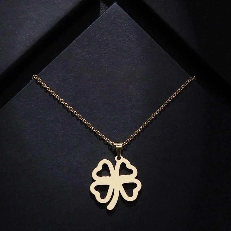 2022 Hot Selling Wholesale Jewelry Custom 18K PVD Gold Plated Stainless Steel Plain Lucky Four-Leaf Clover Necklace