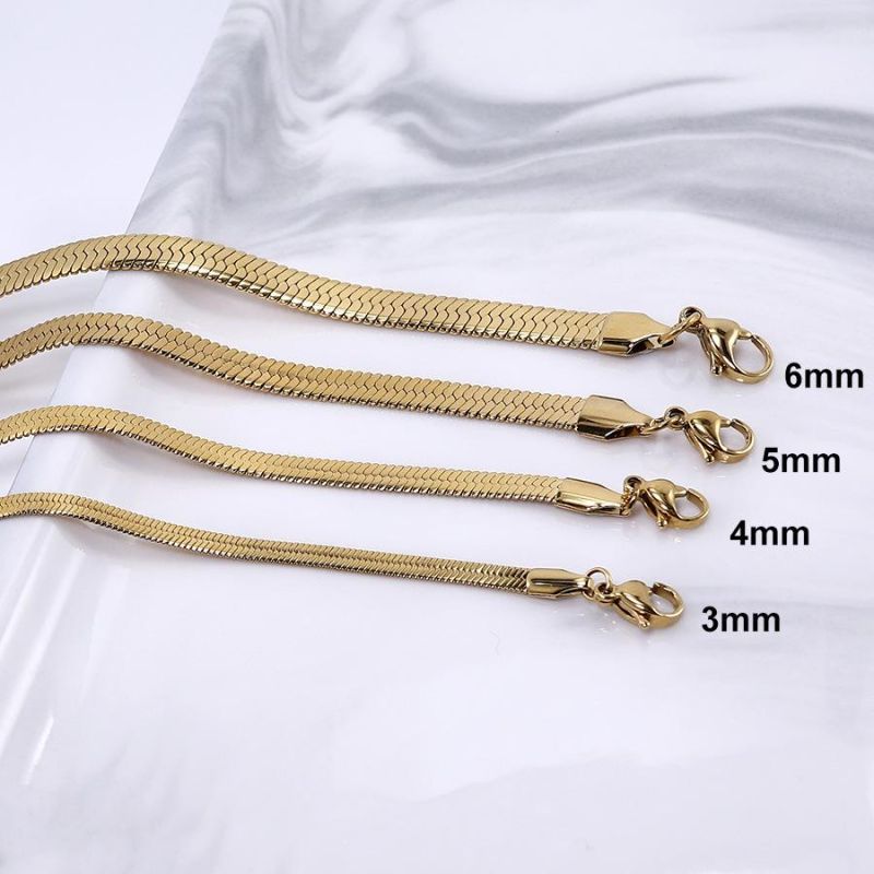 Aiz Jewelry Wholesale PVD Flat Snake 3mm 4mm 5mm 6mm Stainless Steel Fashion Jewellery 18K Gold Plated Herringbone Chain Necklace for Women Men