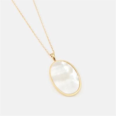 18K Gold Plated Oval Shape Mother of Pearl Pendant Necklace for Women Fashion Jewelry