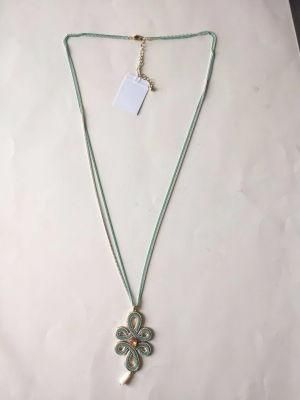 Fashion Necklace Chain White and Green with Knot and Rhinestone Pendant 38+8cm