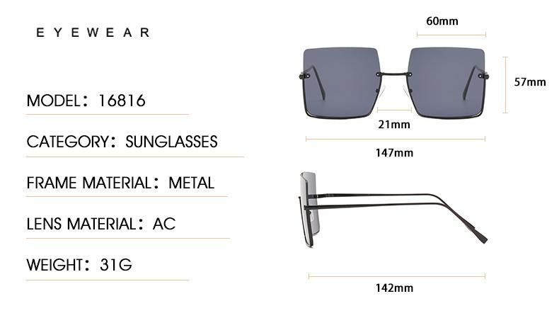 Fashion Half Frame Sun Glasses with Metal Retro Square Ink