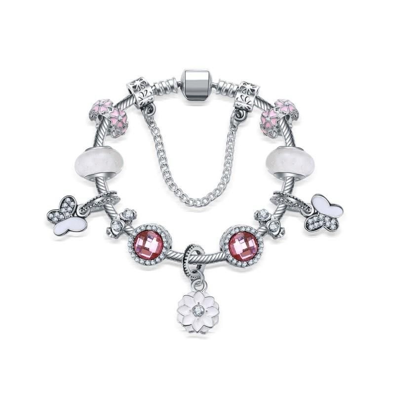 4 Colors Silver with Love and Flower Wedding Charm Women Bracelet