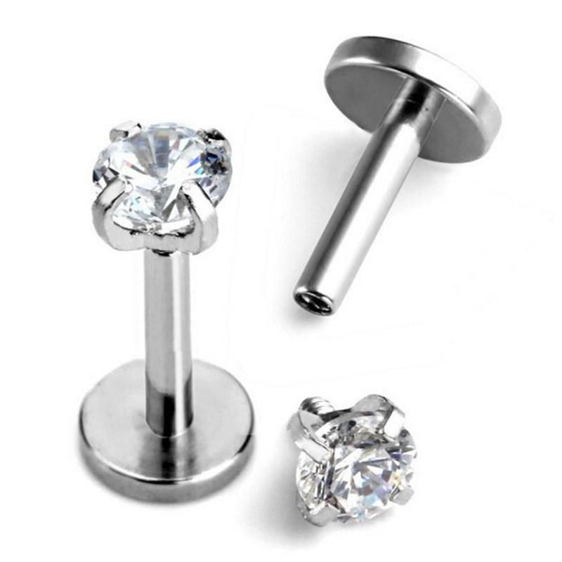 Labret Stud Tragus Earring Set 16g CZ Crystal Solid G23 Titanium Helix Monroe Jewelry