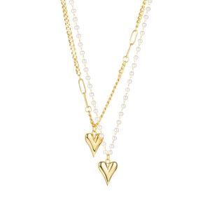 Custom Hip Hop Star Fashion Women Gold Chain Miami Simple Double Layer Heart New Stainless Steel Lady Necklace