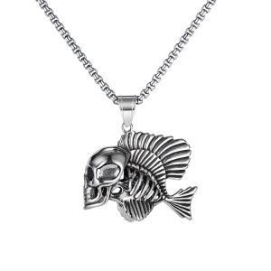 Stainless Steel Skull Clownfish Pendant Necklace