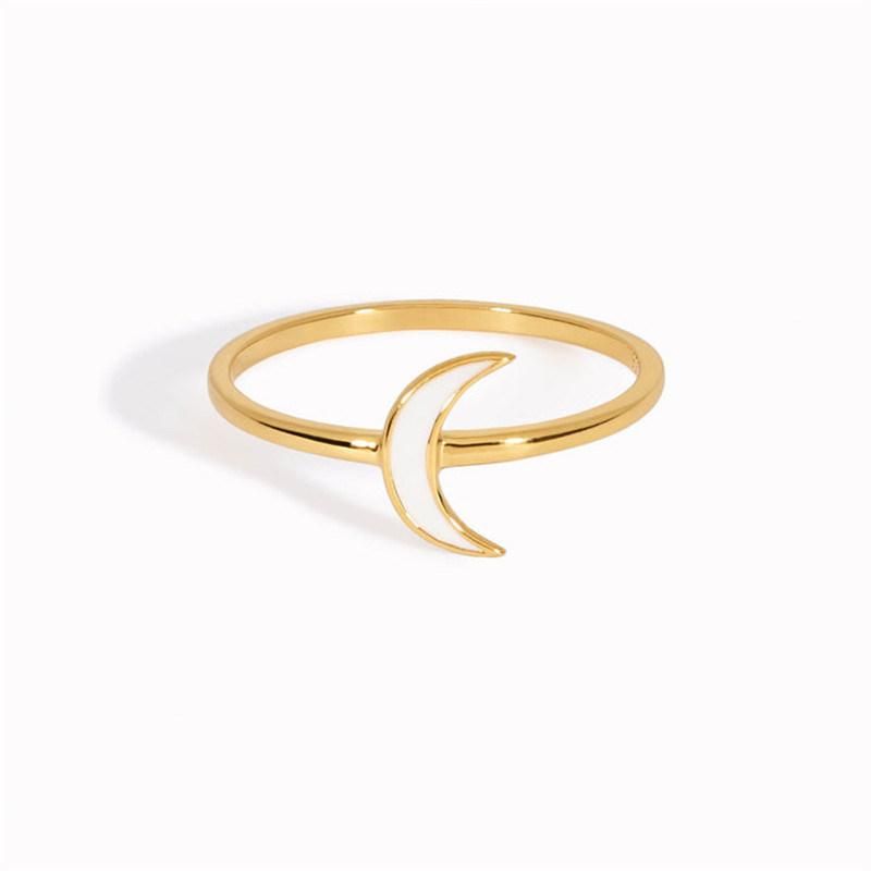 Fashion Jewelry Dainty 18K Gold Plated Moon Ring with White Enemal Epoxy for Women Lady Gifts Fashion Jewelry Accessories Alloy Rings