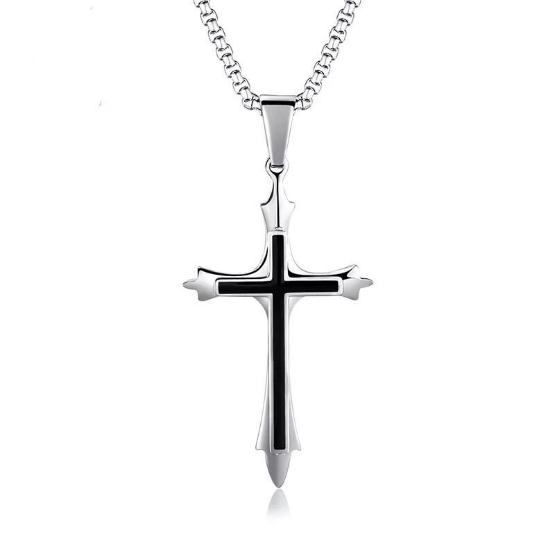 Black and Silver Cross Necklace Unisex Religious Jewelry