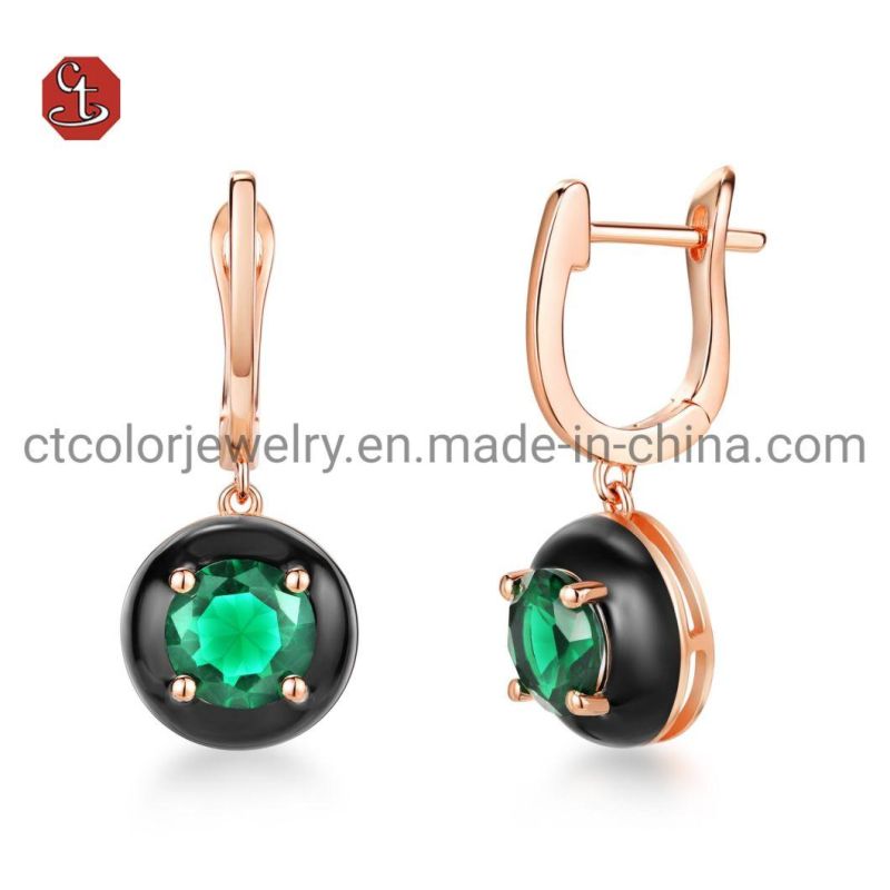 Fashion Charm Jewelry Bracelet Bangle Black Enamel Green Emerald Stone Chain Bracelet for Women