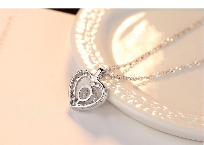 Vintage Luxury S925 Sterling Silver Hinge Chain Heart Shape CZ Necklace