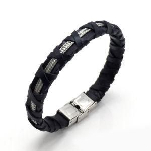 Fashion Cool Handmade Genuine Leather Stainless Steel Clasp Bracelet