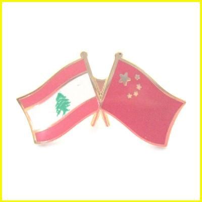 Gold Plated Enameled Brass China and Lebanon Flag Pin