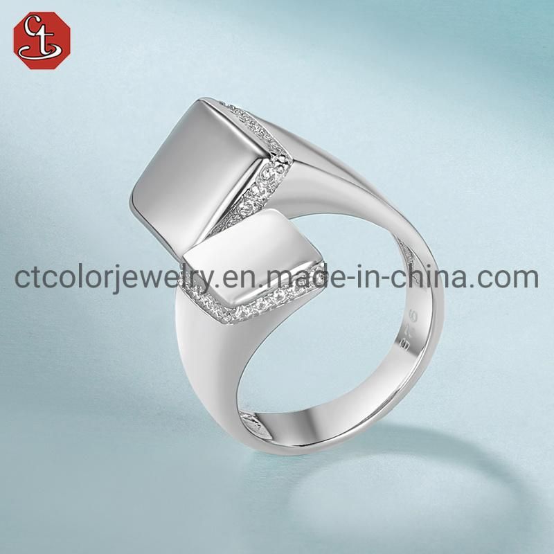 925 Silver Jewelry Open Adjustable Square Ring for Men