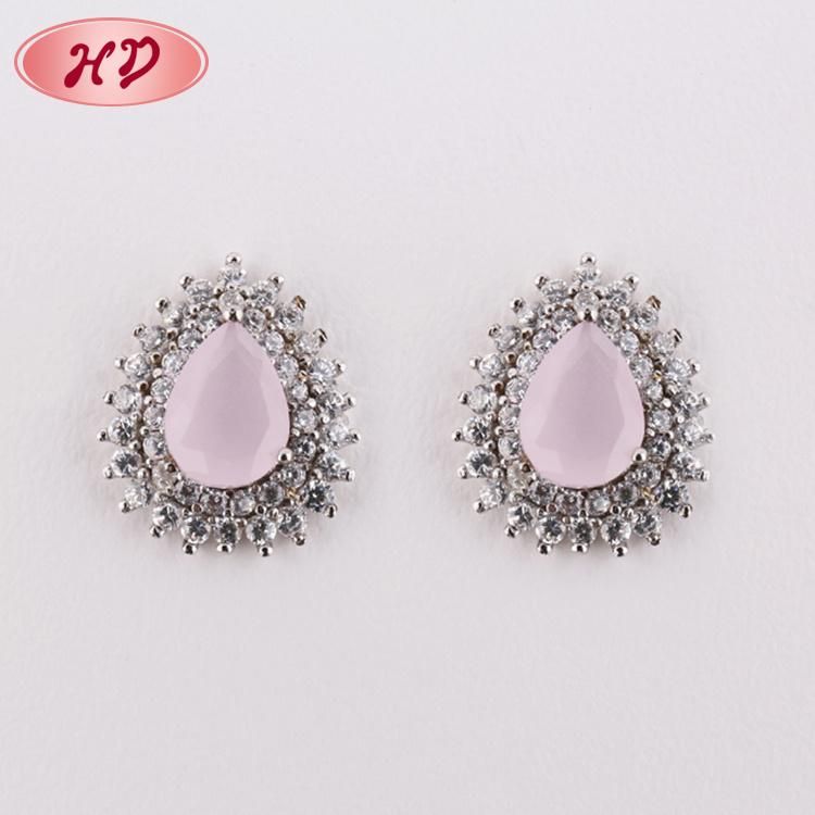 Hight Fashion Luxury Crystal 18K Gold Plated Free Shipping CZ Brass Jewelry Designs Cubic Zircon Stud Earring for Women