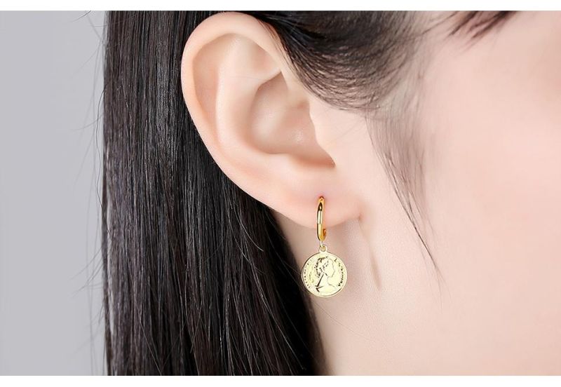 Fashion Jewelry Flat Commemorative Coins Shape Earring Stud