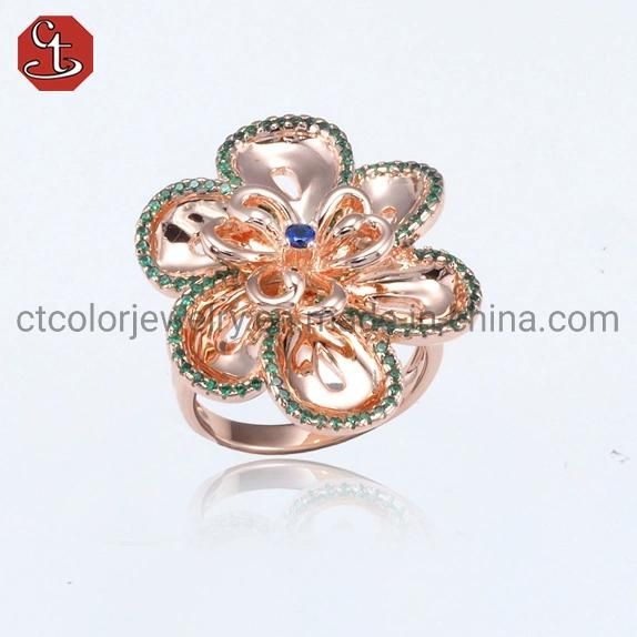 Wholesale Fashion Jewelry 925 Sterling Silver Rose Gold plated Flower Fine Jewelry Rings with CZ Customized Design