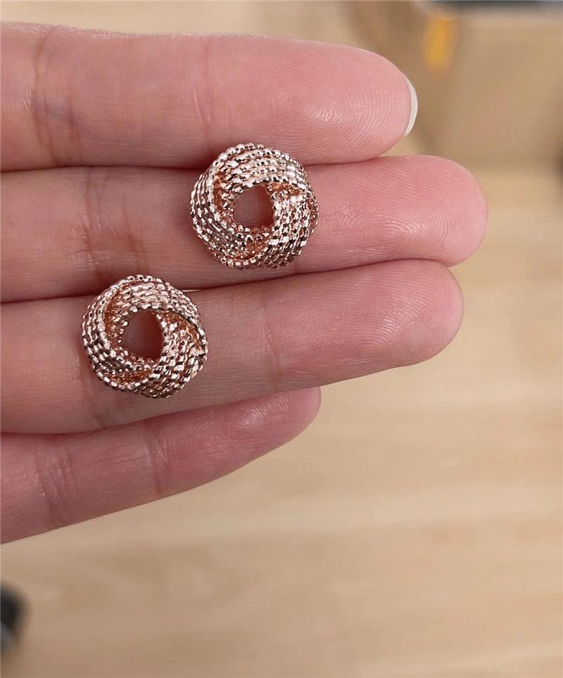 Fashion Jewelry Earrings Instagram Basic Stylish Rose Gold Earrings Accessories Four Rows Diamond Cut Wire Knot Circle Copper Earring Stud for Women Girls