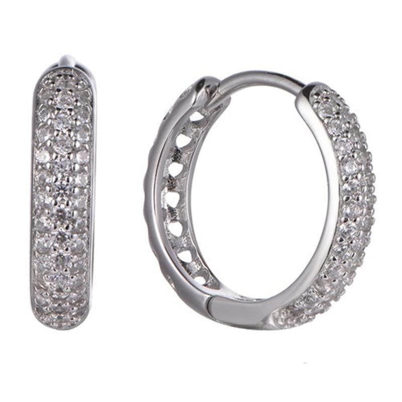 925 Silver Half Hollow Half CZ Fashion Hoop Earring for Girls