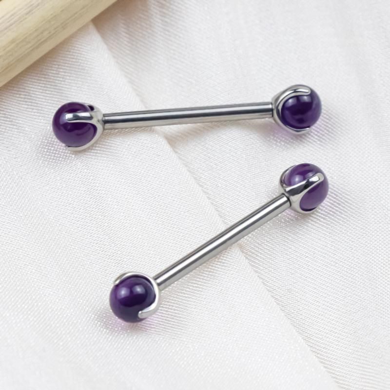 Eternal Metal ASTM F136 Titanium Amethyst Stone Internal Threaded Nipple Ring Piercing Jewelry