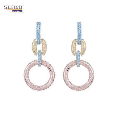 S925 Silver Needle Zircon Interlocking Hoop Earrings