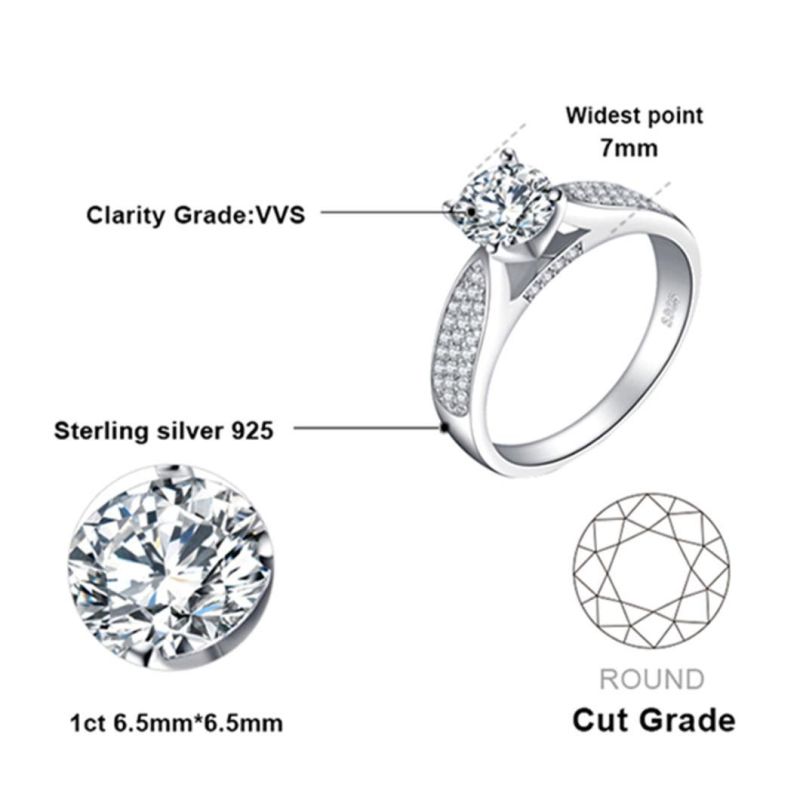 Solitaire Cubic Zirconia Engagement Rings Authentic 925 Sterling Silver Promise Rings Wholesale